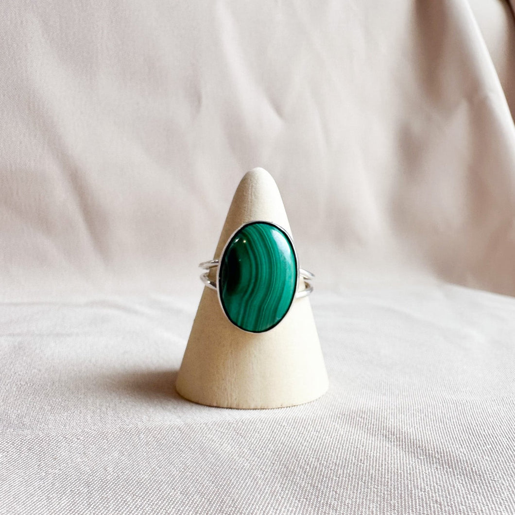 Malachite Sterling Silver Ring Size 8 - Ready To Ship