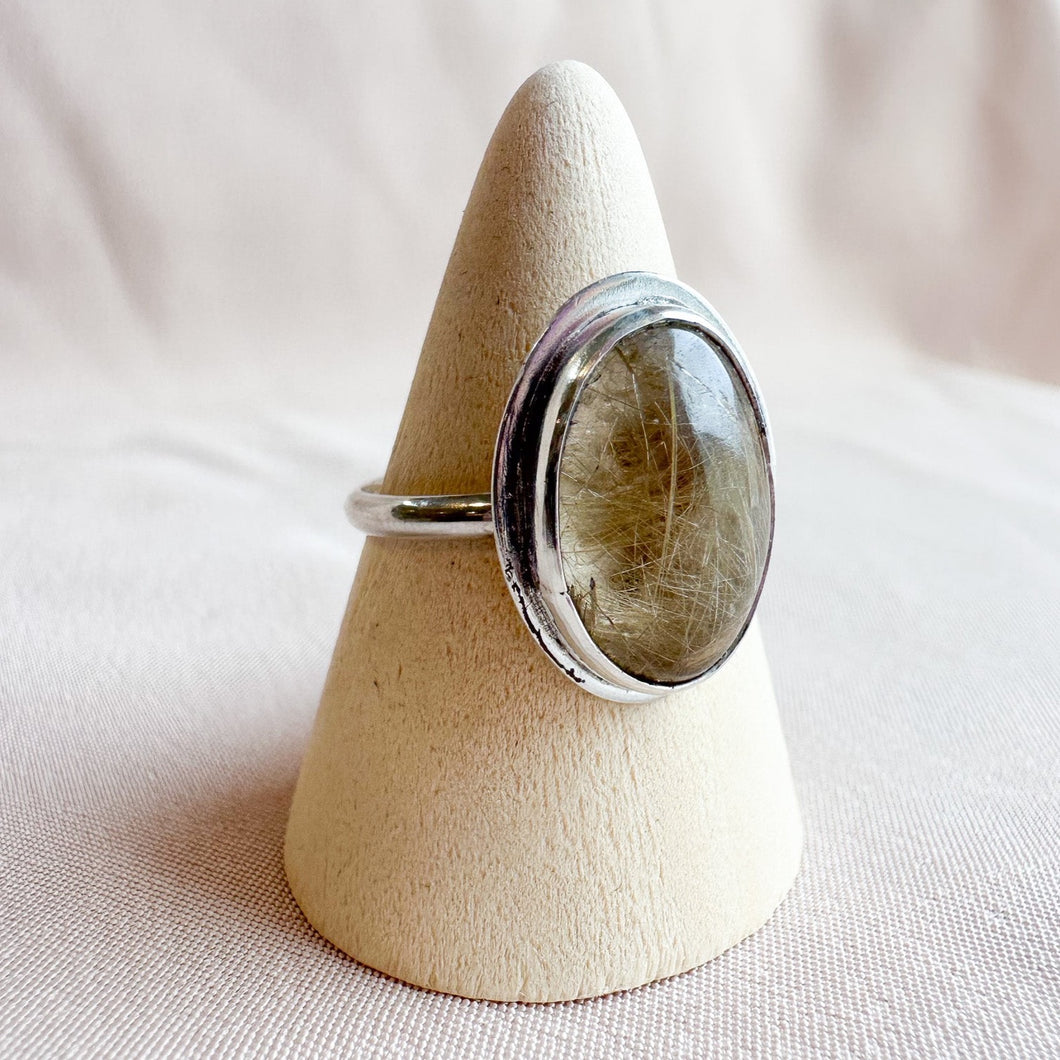Rutilated Quartz Sterling Silver Ring Size 9- Ready to Ship