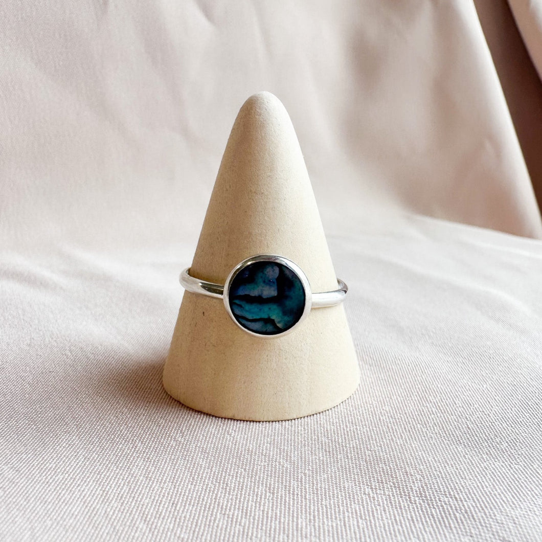 Sterling Silver Paua Shell Ring Size 12.5 - Ready to Ship