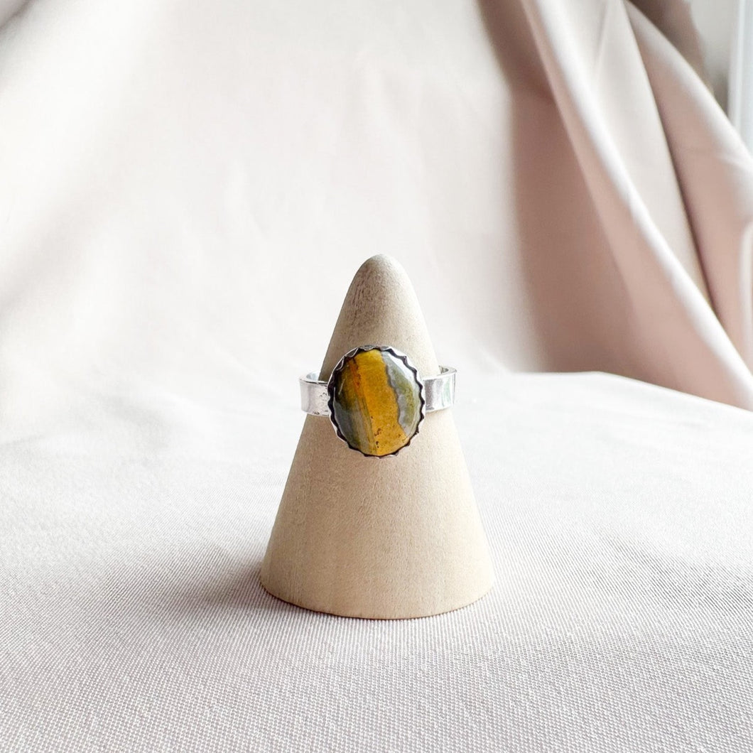 Bumble Bee Jasper Cigar Band Ring Size 6 Sterling Silver - Ready To Ship