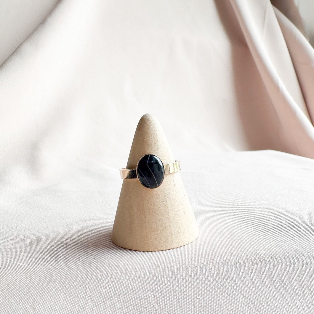 Black Lace Agate 14K GF Ring Size 7- Ready to Ship