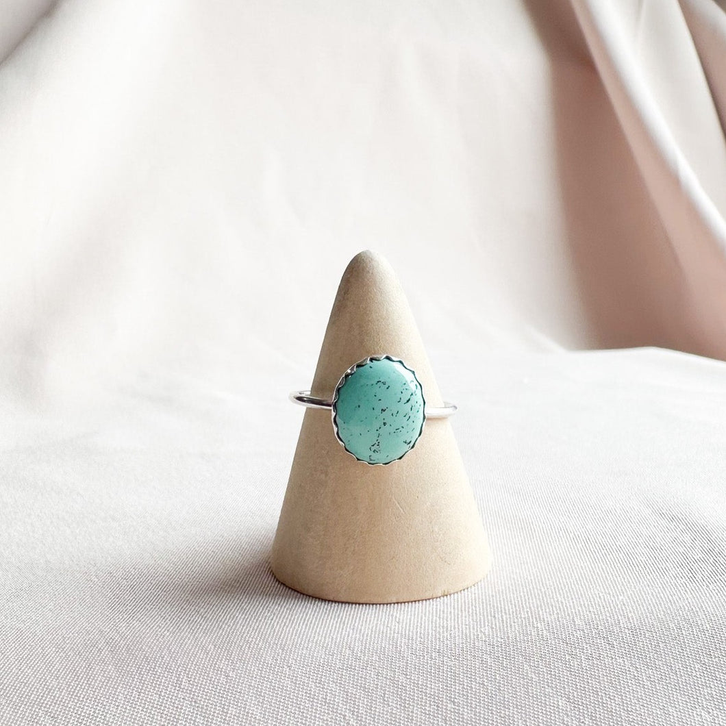 Turquoise Thin Band Stacker Sterling Silver Ring 7.5- Ready To Ship