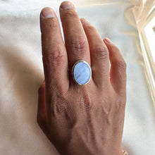 Load image into Gallery viewer, Blue Lace Agate Sterling Silver Cigar Band Ring  | Size 9
