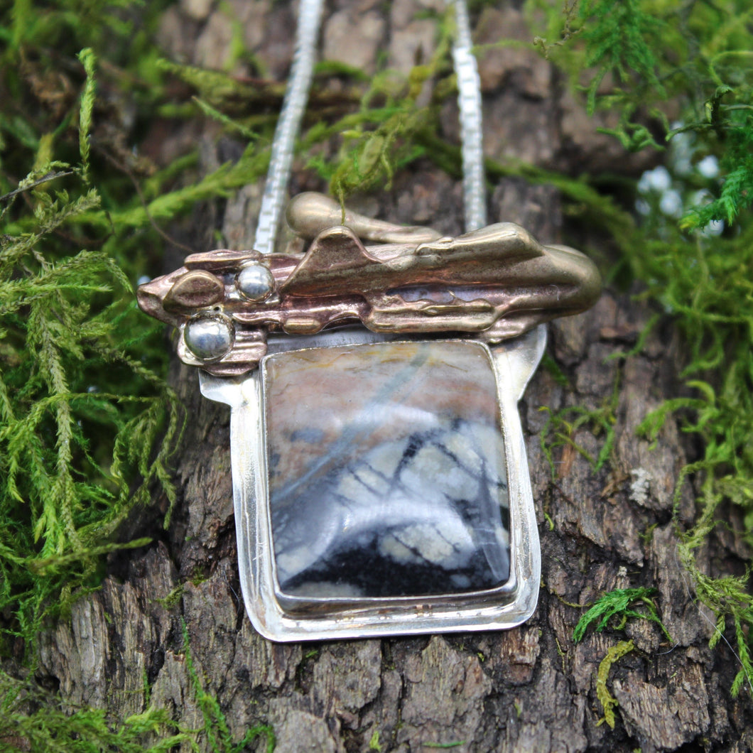 Sterling Silver and Picture Slag Necklace with Broomstick Casting