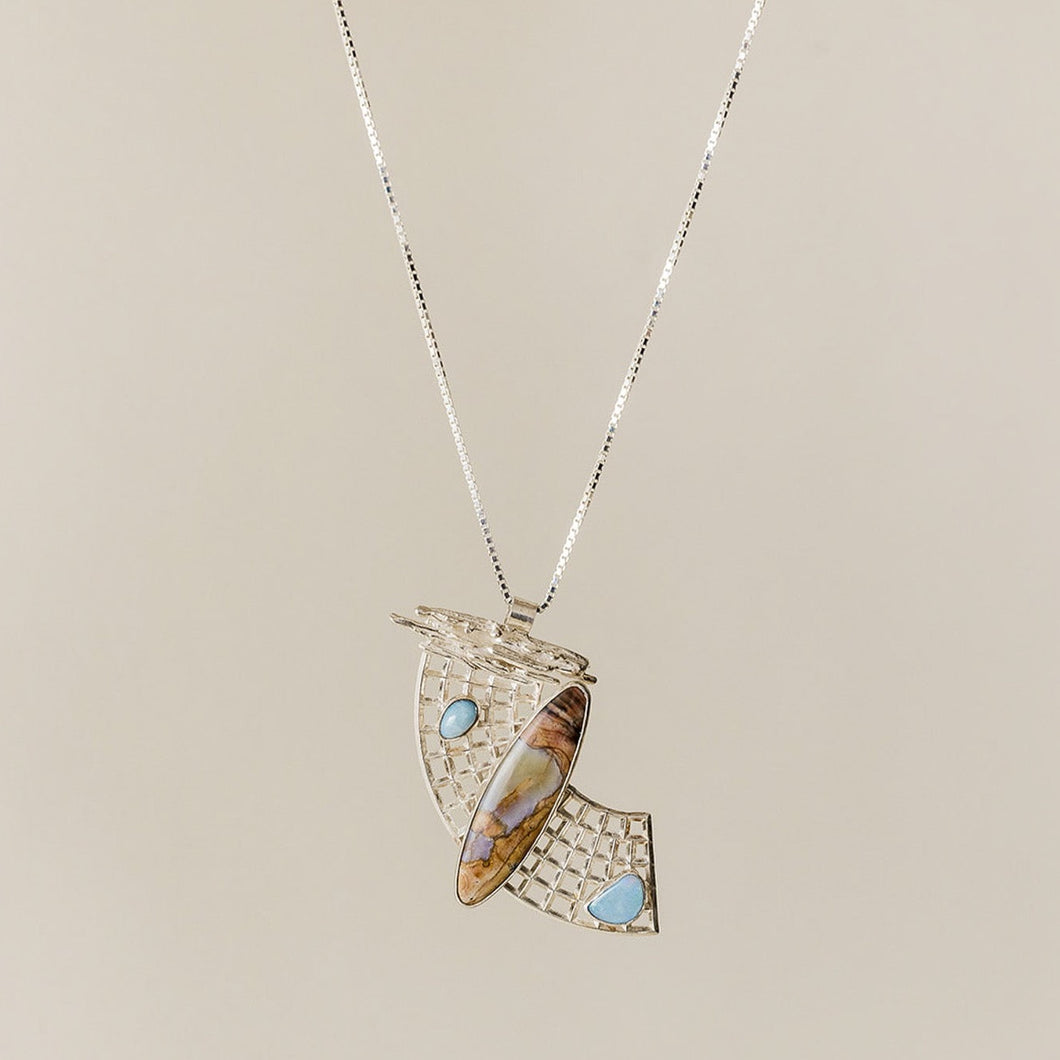 Australian Boulder Opal and Ohio Flint Sterling Silver Necklace