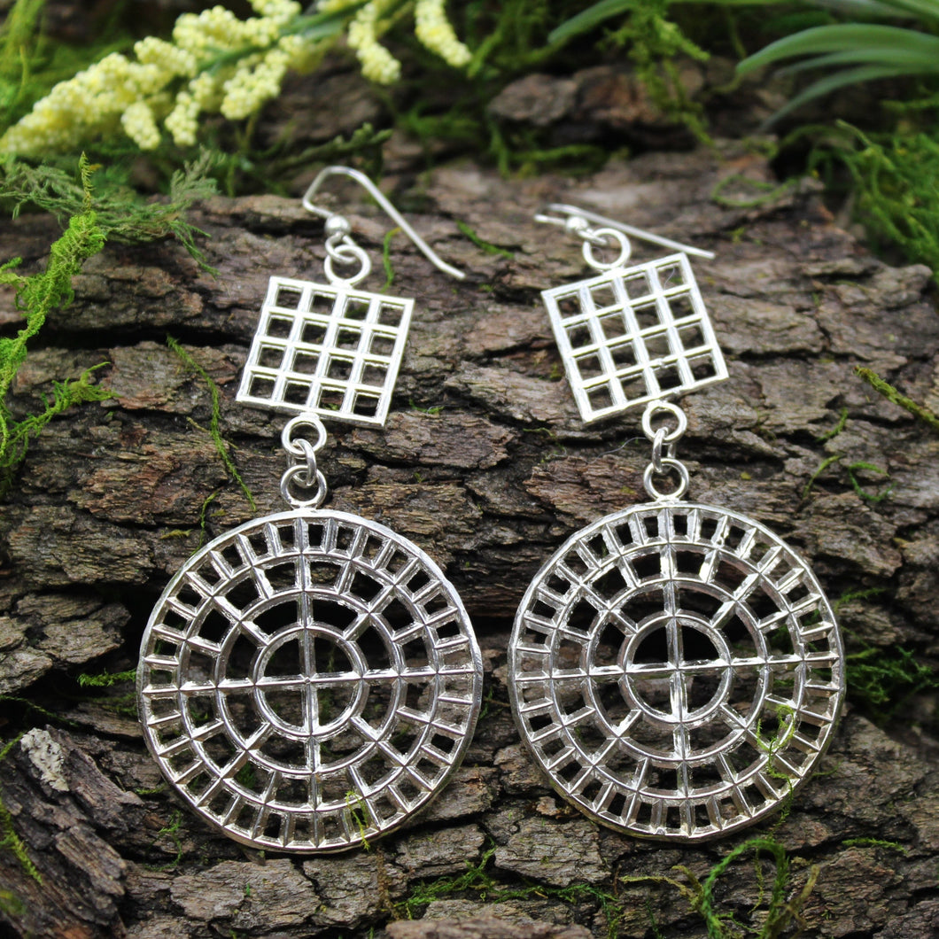 Sterling Silver Square and Circle Earrings