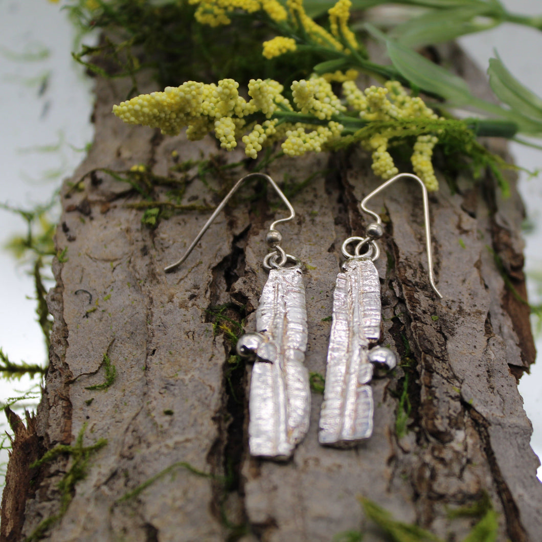 Sterling Silver Winged Elm Branch Earring with Silver Balls