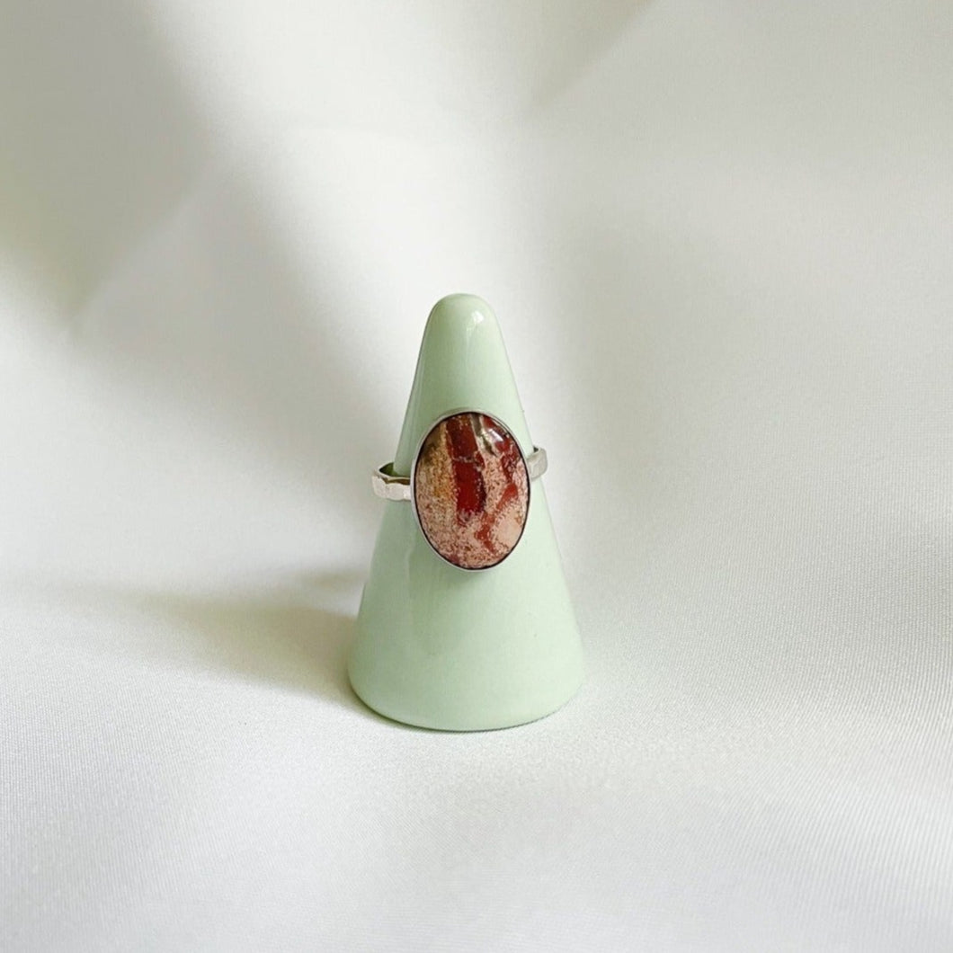 Spotted Chalcedony Hammered Sterling Silver Ring | Size 9